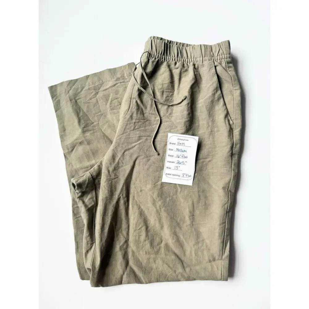H&M Linen Blend Drawstring Pants Taupe M